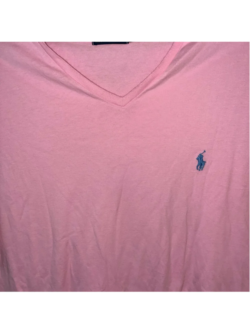 Men's Polo Ralph Lauren V-Neck T-Shirt, XL, Pink with Blue Logo 100% Cotton